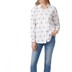 KULE The Hutton Oversized Button Down Shirt Pretzel Embroidered White Large